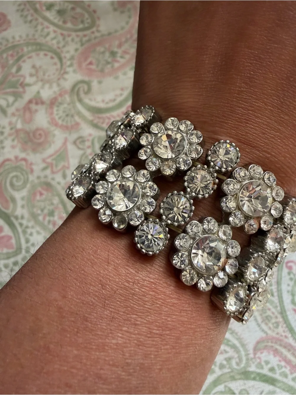 Silver-Tone Crystal Floral Stretch Statement Bracelet